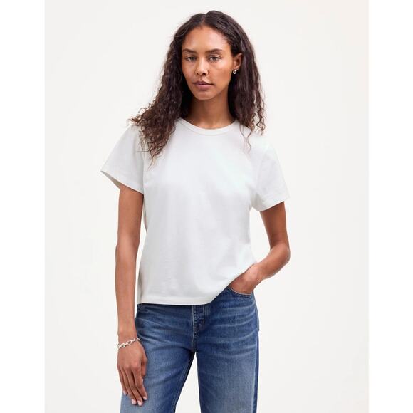 Madewell The Perfect Crewneck Tee WMNS M Eyelet White Jersey Cotton Short Sleeve - Picture 1 of 9